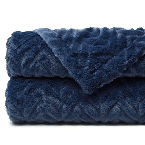 Chanasya Soft Faux Fur Embossed Throw Blanket - Solid Color Fuzzy Double Layered Super Soft Cozy Plush Elegant Throw - For Bed Couch And Living Room Décor (50X65 Inches) Blue Blanket #TOP25