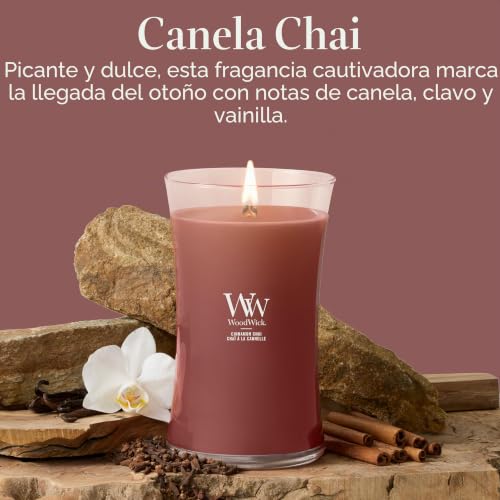 Miniatura 2 de Woodwick Vela Perfumada Con Mecha Crepitante Vela Grande En Forma De Reloj De Arena Chai Con Canela Velas De Larga Duración: Hasta 130 Horas Regalos Perfectos Para Mujeres