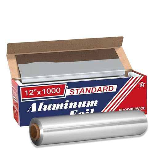 12 x 1000 (1 Pack) Standard Aluminum Foil Roll - Food Service Aluminum Roll - Commercial Grade Disposable Foil Roll for Food Service Industry and Home Use