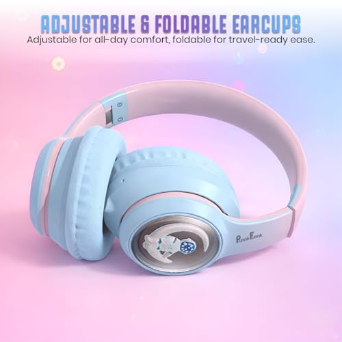Image of PunnkFunnk Astro Junior Wireless Bluetooth Headphones with BT 5.3, Noise Cancelling, Hi-Res Audio, 40mm Drivers, Deep Bass, Memory Foam Ear Cushions, Over-Ear Headset for Kids, Teens & Adults (Blue)