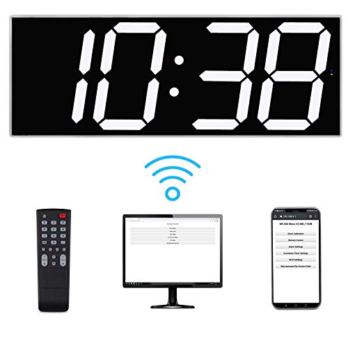 West Ocean Smart Digital LED Wall Clock, Oversize Wall Clock with 6" Single Digit, Countdown, Countup, DST Multifunction WiFi Smart Digital Wall Clock (White Frame/White Digital)