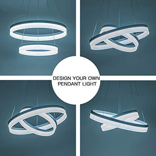 Welaki Led Chandeliers Modern Pendant Light, Adjustable Two Rings Dimmable Chandelier Lighting Fixture For Living Room Bedroom Kitchen Island Resturant Dining Room, 6000K Cool White,60W (Silver Shell) #TOP5