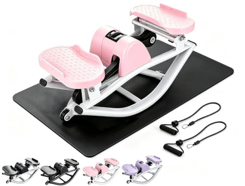 2026 New Lateral Rocking Stepper with Digital Counter & Non-Slip Mat, No Assembly Lightweight Home Fitness Machine for Low-lmpact Cardio（Pink）
