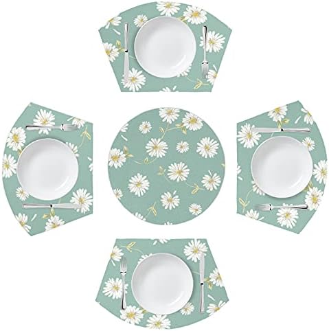 Black And White Marble Placemats for Round Table Set of 4 Heat Resistant Wedge Placemat Wipeable Washable Dinning Table Mats for Circle Table Kitchen Indoor (5 pcs)