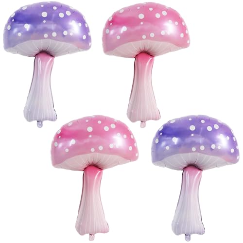 Image of Vuzvuv 35 Inches Blue Pink Foil Mushroom Balloons, Video Game Mushrooms Party Decoration for Birthday, Theme Parties, Spring Holiday Picnic, Forest Plant Theme Decor(4Pcs)
