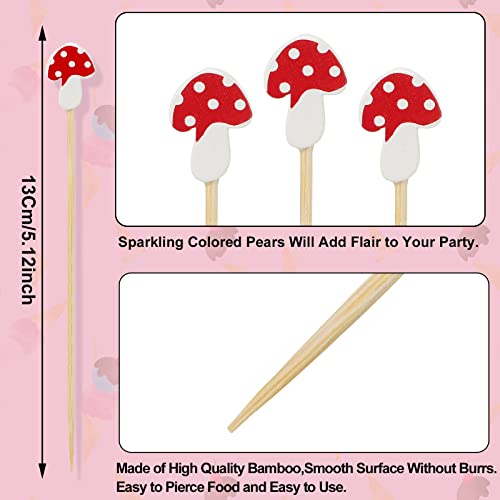 Mushroom Cocktail Picks Bamboo Toothpicks Long Cocktail Skewers For Appetizers Fruit Drinks Food Sticks Cupcake Toppers Mushroom Woodland Birthday Baby Shower Thanksgiving Party Supplies (100 Pieces) #TOP1