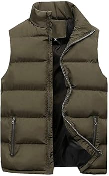 IQYU Shirt voor dames en heren, herfst en winter, modieus, casual, eenkleurig, ritssluiting, kraag, mouwloos, katoen, gevoerd vest, topfuncties, licht herenvest, legergroen, 4XL