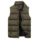 Cocila Doudoune Sans Manche Gilet Homme En Hiver Veste Chaude Ultra Légère Manteau Epais De Couleur Unie Blousons Zippée Casual Matelassée Rembourrée Grande Taille Outdoor Hauts Armée Verte 6Xl