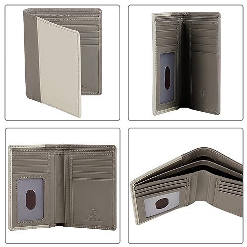 VISOUL Leather Billfold Wallet for Men and Women Two Tone, Bi-fold Wallet with RFID Blocking 11 Card Slots 2 Cash Compartments (Light Gray and Dark Gray)2