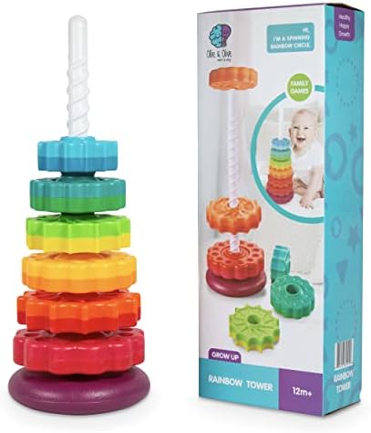 Ollie & Olive learn & play Spinning Toy Rainbow Spinning Stacking Tower - Stacking Toy for Toddlers and Babies 12 Months+ - Fun Educational - Hand Eye Coordination - Learning Toy for Boys and Girls