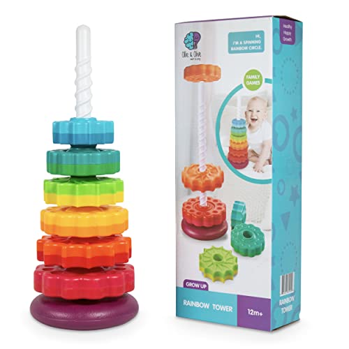 Ollie & Olive Learn & Play Spinning Toy Rainbow Spinning Stacking Tower - Stacking Toy For Toddlers And Babies 12 Months+ - Fun Educational - Hand Eye Coordination - Learning Toy For Boys And Girls #TOP1