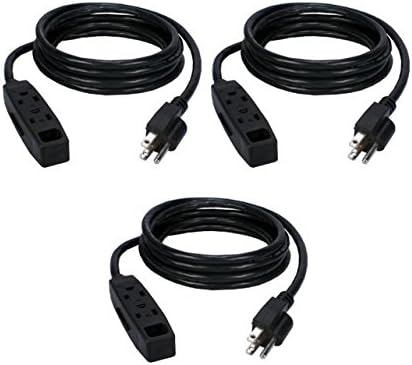 QVS PC3PX-15 15-Feet 3-Outlet 3-Prong Power Extension Cord (3 PACK)