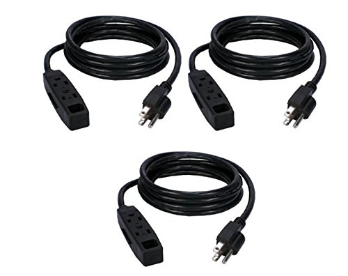 QVS PC3PX-15 15-Feet 3-Outlet 3-Prong Power Extension Cord (3 PACK)