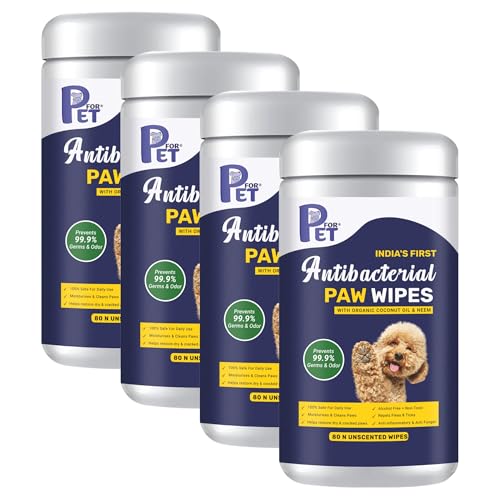 P for Pet Antibacterial Paw Wipes|with Organic Coconut & NEEM| Moisturises & Cleans Paws| Restore Dry & Cracked Paws| Prevent Germs & Odor| Safe to use| Alcohol Free| 320 Wipes