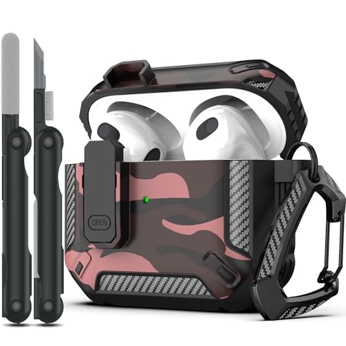 RFUNGUANGO for Airpods 3rd Generation Case,Compatible with Apple Airpods 3rd Generation 2021, LED Front Light Visible (Cleaning Kit Included)-Red Camouflage by RFUNGUANGO - Used condition - US$8.00