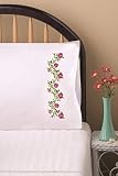 Two standard 20" x 30" stamped pillowcases Features designs that are stamped on white poly/cotton fabric Design is printed with easy to follow blue ink that will easily wash out FLOSS NOT INCLUDED Package includes a suggested floss shopping list or y...