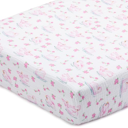 Image of LollyBanks Muslin Crib Sheet, 100% Cotton Fitted Crib Sheets for Girls