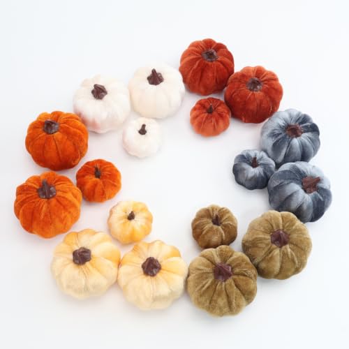 18Pcs Velvet Mini Pumpkins Faux Pumpkin...