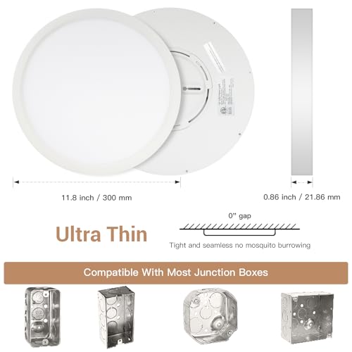 JTT LED Flush Mount Ceiling Light Fixture 12 Inch, 2700K/3000K/3500K/4000K/5000K Selectable Surface Mount Led Ceiling Light for Bedroom Kitchen Hallway Porch, 24W Round Slim Led Lights with ETL by JTT - Used condition - Image 5