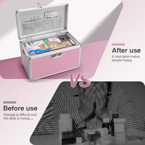 Image of Lock Box for Medication - 11.2 x 7.6 x 7.12 Inch Medicine Organizer Case with Combination Lock, First Aid Kit Empty, Lockbox with Code, Portable Storage Box for Home School Bussiness, Pink