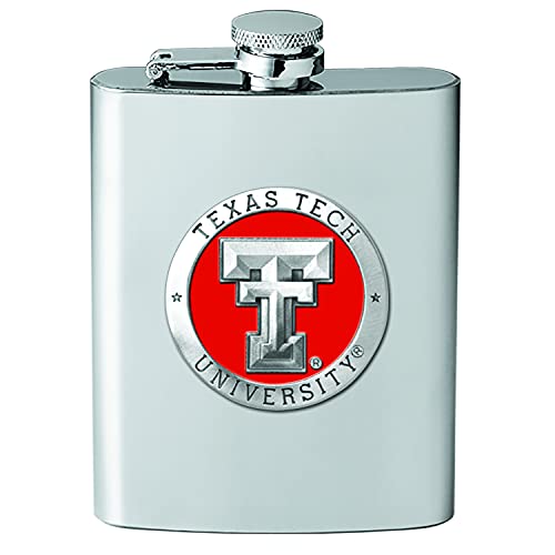 Heritage Pewter Texas Tech Red Raiders Flask | 8 Ounce Liquor Flask Container - Stainless Steel | Intricately Crafted Metal Pewter Alma Mater Inlay