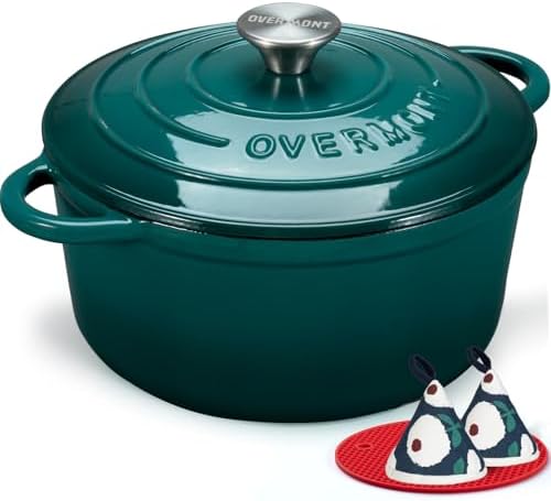 Bild 31 - Overmont Schmortopf Gusseisen Topf 26cm - Emaille Bräter mit Deckel backofengeeignet - mit Kochbuch - für Küche Backen Schmoren Braten Rot