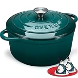 Overmont Casseruola in Ghisa Smaltata - Antiaderente Forno Olandese con Coperchio - Ø28 CM Rotonda Cocotte per Adatto a Piani di Cottura e Forni a Induzione - Lago-blu