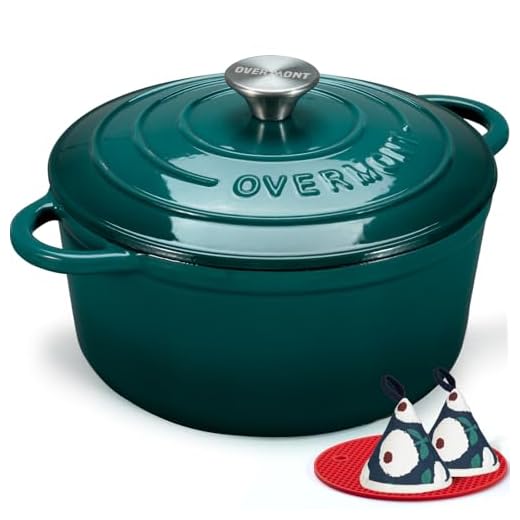 Overmont Casseruola in Ghisa Smaltata - Antiaderente Forno Olandese con Coperchio - Ø28 CM Rotonda Cocotte per Adatto a Piani di Cottura e Forni a Induzione - Lago-blu