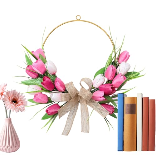 Corona para puerta de estilo bohemio con flores artificiales decorativas de interior 8