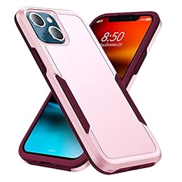 KANCIKOO Case for iPhone 13 Heavy-Duty Shockproof Military-Grade Dual Layer Wireless Charging Support Cover for iPhone 13 6.1" Women(Pink/Rosered)