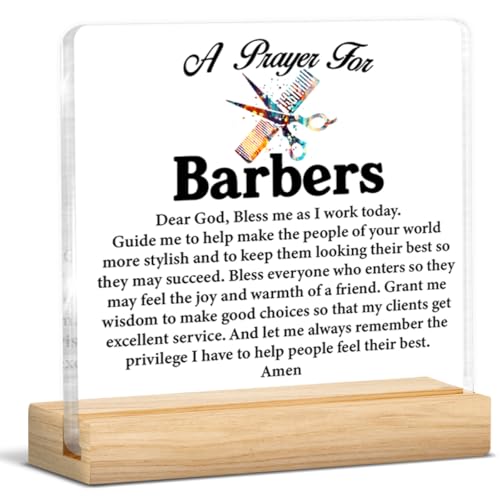 Barber Hairstylist Gifts for Women Men, Barbers Prayer Sign, Barbershop Desk Decor for Barber Shop Salon4×4 Inch