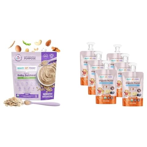 Ready Set Food Organic Baby Oatmeal Cereal with top 9 Allergens & Organic Puree Pouches Baby Food with top 3 Allergens Cover