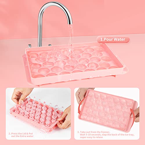Ice Cube Trays For Freezer, Ice Ball Maker Mold Mini Circle Round Ice Cube Mold With Lid 1.2In X 66Pcs For Cocktail Whiskey Tea Coffee (Pink) #TOP1