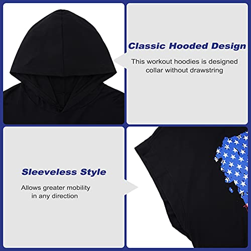 Uideazone American Flage Shirt For Men Sleeveless Hooded Tank Tops Gym Workout Muscle Shirts Black #TOP7