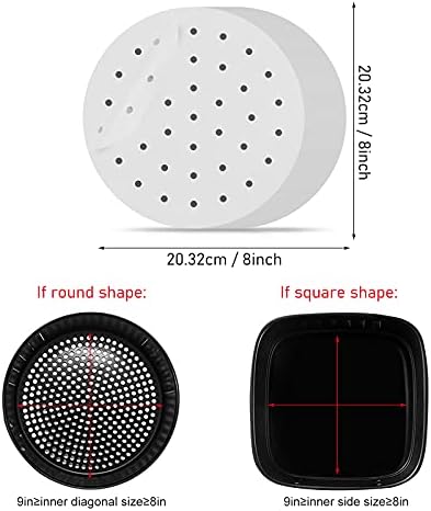 8 inch Air Fryer Parchment Paper Sheets by ASTER, 100 Pcs Perforated Air Fryer Liners/Steaming Parchment Liner, Non-Stick Parchment Paper for Air Fryer, Baking Cookies, Cooking, Bamboo Steamer