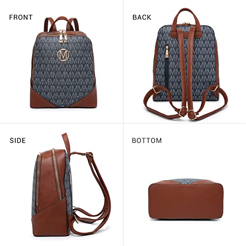 Mkp Women Fashion Double Zipper Medium Backpack Purse Pu Leather Ladies Travel Shoulder Bag Set 2Pcs #TOP5