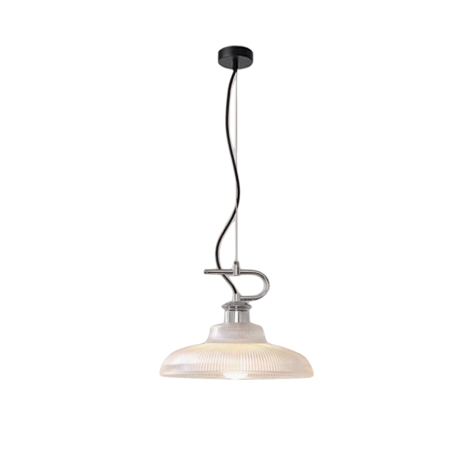 S-Cevada Modern Pendant Light with Ribbed Glass Shade and Metal Holder, Adjustable Height Ceiling Lamp, Ideal for Dining Room, Kitchen Island, Living Room, Café (Transparent)