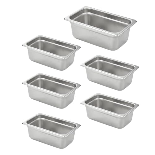 HECMAC 1/4 Size Hotel Pan, 4in Deep, Stainless Steel (6 Pack)