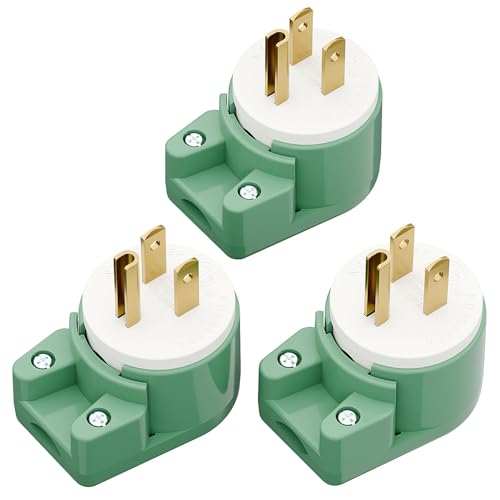 (3 Pack) 90 Degree 3 Prong Male Plug, Plugrand ETL Listed Nema 5-15P Plug