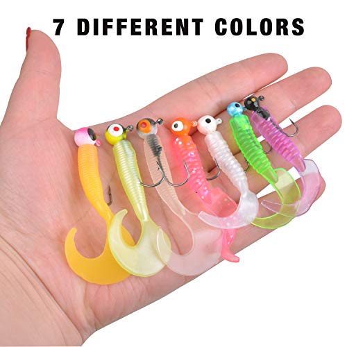 Fishing Lures Baits Tackle Kit- Soft Plastic Grub Worm Lure Bait Crappie Jig Heads Grub Craw Baits Crappie Buster Tubes Soft Baits For Bass Trout Freshwater Saltwater Fishing 17Pcs #TOP5