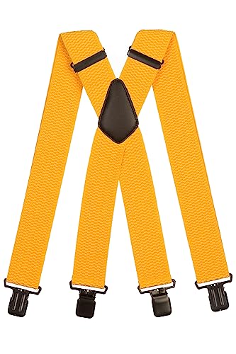Olata Tirantes Extra Anchos para Hombre – 5 cm de Ancho, Resistentes y Ajustables con Clips Sólidos, Ideales para el Trabajo y Vestimenta Elegante. Amarillo (Clips Negros)