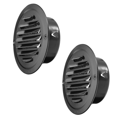 OGANAZI 2 PCS 4 Inch Stainless Steel Air Vents Round Black Soffit Vent Cover Air Vent Flat Ducting Air Outlet with Built-in Fine Mesh for Kitchen, Bathroom, Garage, Office and Warehouse Ventilation