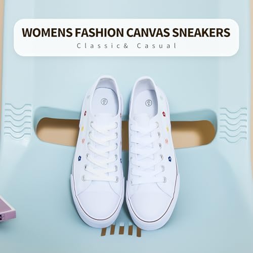 Image of hash bubbie White Sneakers for Women Low Top Canvas Shoes Womens Canvas Sneakers Women's Fashion Sneakers Slip on Casual Tennis Shoes