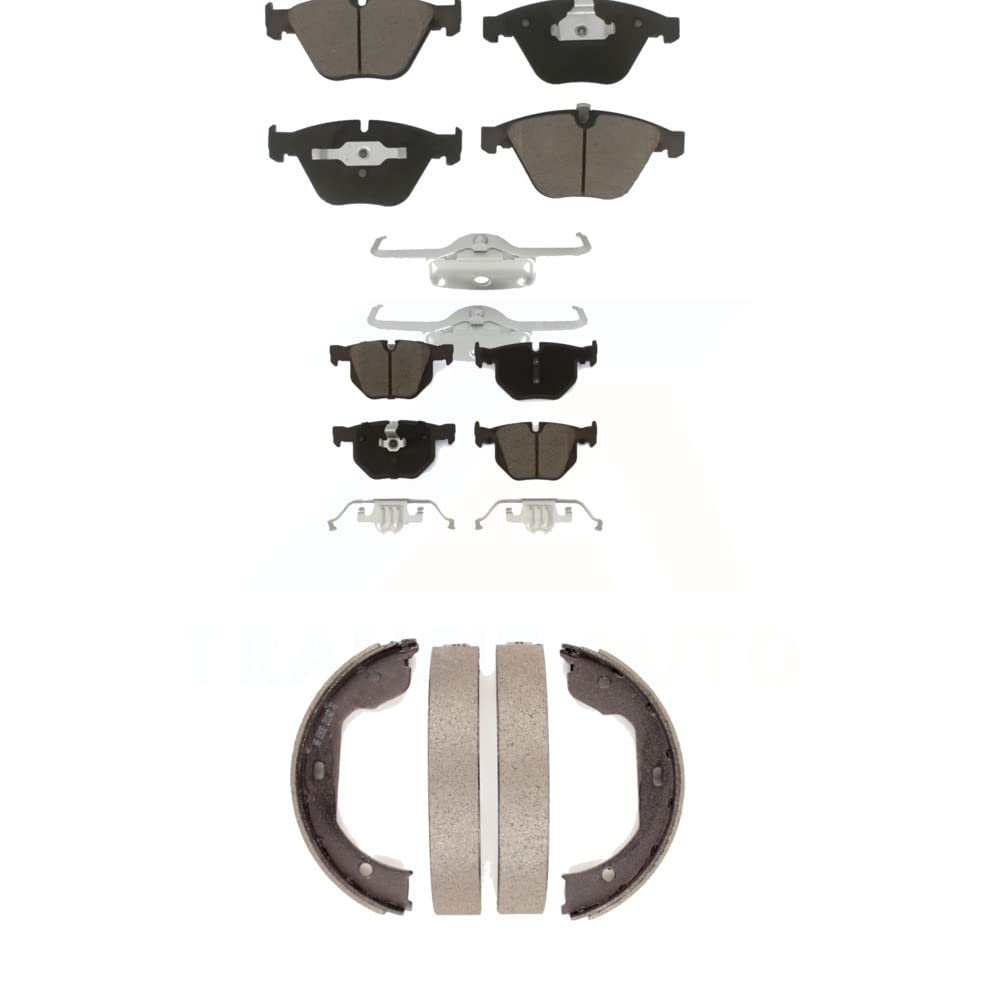 Transit Auto - Front Rear Ceramic Brake Pads And Parking Shoes Kit For BMW 530i 528i 525i 530xi 535xi 535i xDrive 528xi 525xi KCN-100149