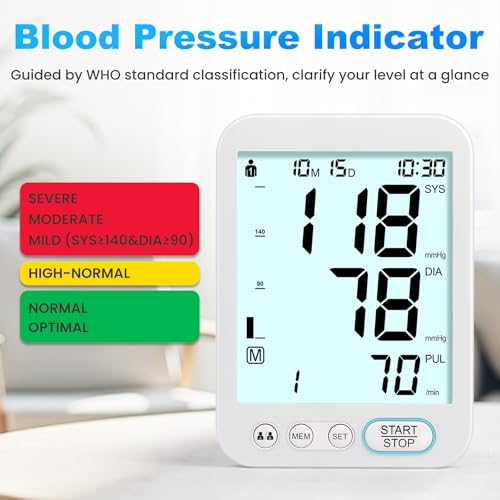 Blood Pressure Monitor Upper Arm BP Machine for Home Use Accurate Large Adjustable 8.7\"-16.5\" Cuff LCD Backlit Display with Carrying Bag, White
