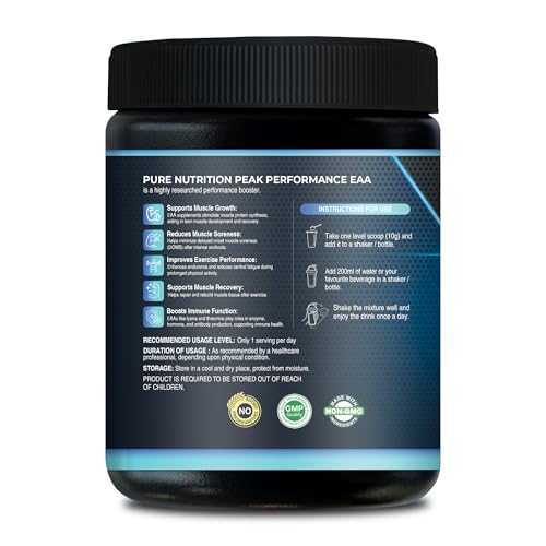 Image of Pure Nutrition EAA Supplement for Men and Women | EAAA Supplements for Muscle Growth, Recovery, Hydration, Endurance & Peak Performance | Intra Workout & Post Workout Amino Acid Support | Essential Amino Acids Powder with Leucine | Unflavoured EAA Powder Supplement for Active Lifestyle, Strength & Workout Energy Support - 250g (25 Servings)