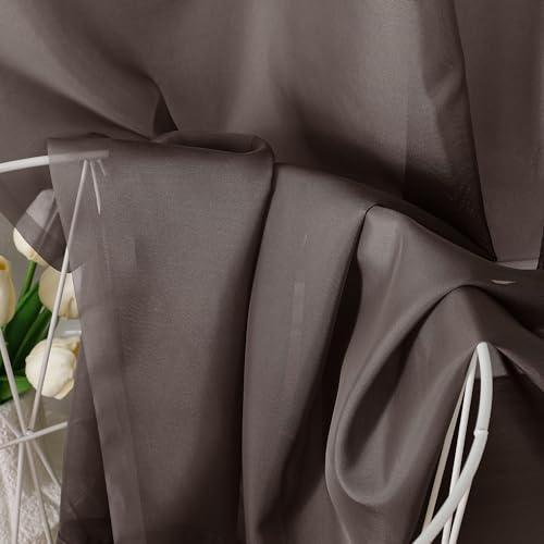 Image of OVZME 2 Panels Sheer Curtains 63 Inches Long Light Weight Soft Voile Drapes, Window Curtain Sheers Elegant Rod Pocket Top for Basement Kitchen Bedroom Living Room, Each is 42W x 63L, Brown Chocolate