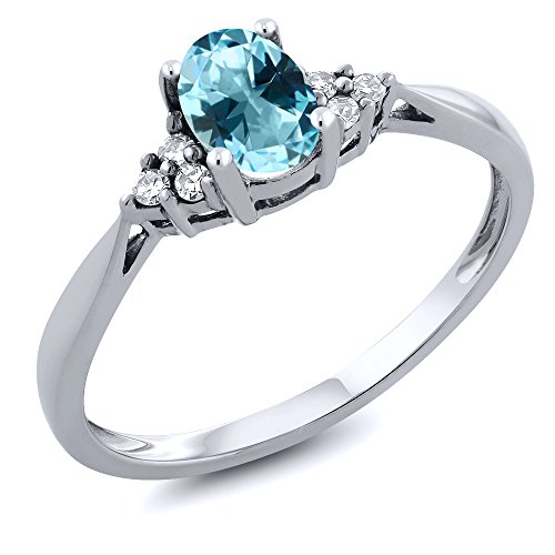 Gem Stone King 14K White Gold Fashion Diamond Ring Set with Ice Blue Topaz (Size 9)