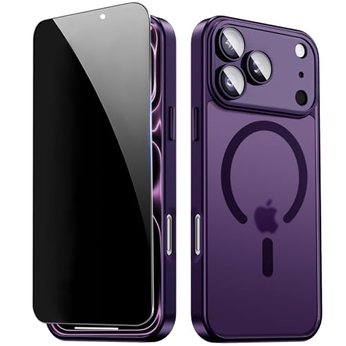 ZZYYQSL Magnetic for iPhone 17 Pro Max Case with Privacy Screen Protector & Built-in Camera Protection, Compatible with Magsafe, Shockproof Protective Cover for iPhone 17 ProMax Woman Girls - Purple