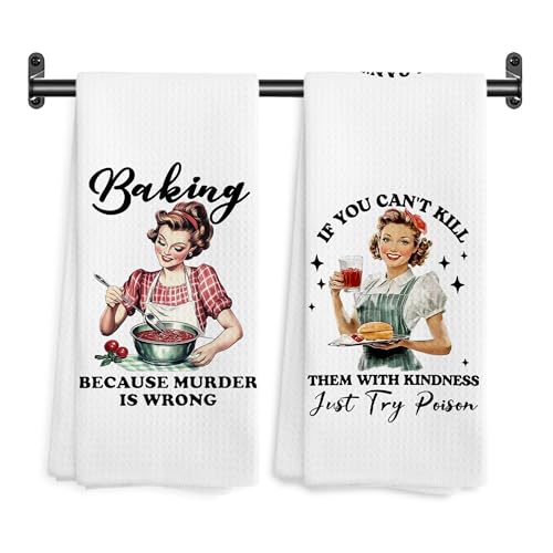 WARDOS Funny Housewife Kitchen Towels, Gifts for Baking Lovers Decorative Hand Towels for Kitchen, Baker Gifts for Women Dish Tea Towel Drying Cloth, 16x24 Inch Set of 2